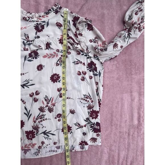 Loft Outlet Floral Ruffle Mock Neck Blouse Size XL Long Sleeves - Picture 4 of 12